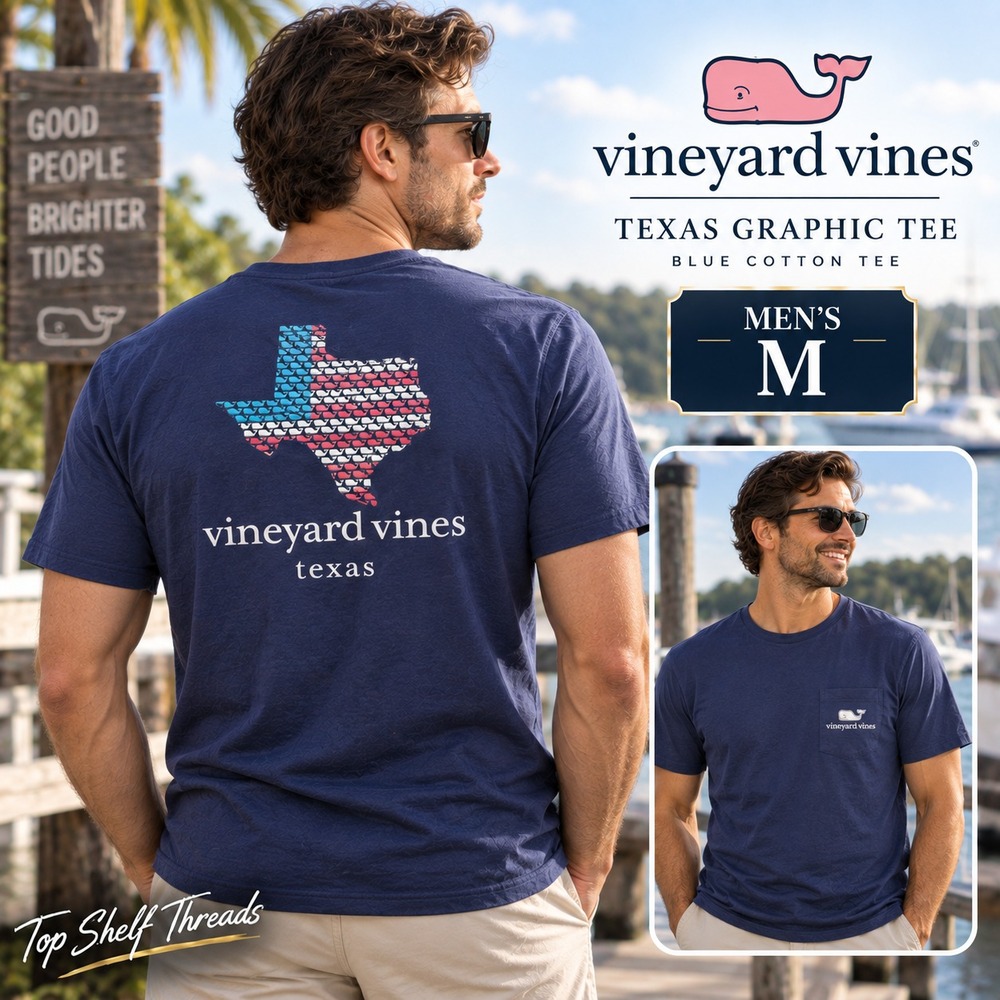 Vineyard Vines Texas Whale Men M Navy Pocket Graphic T-Shirt Preppy Short Sleeve